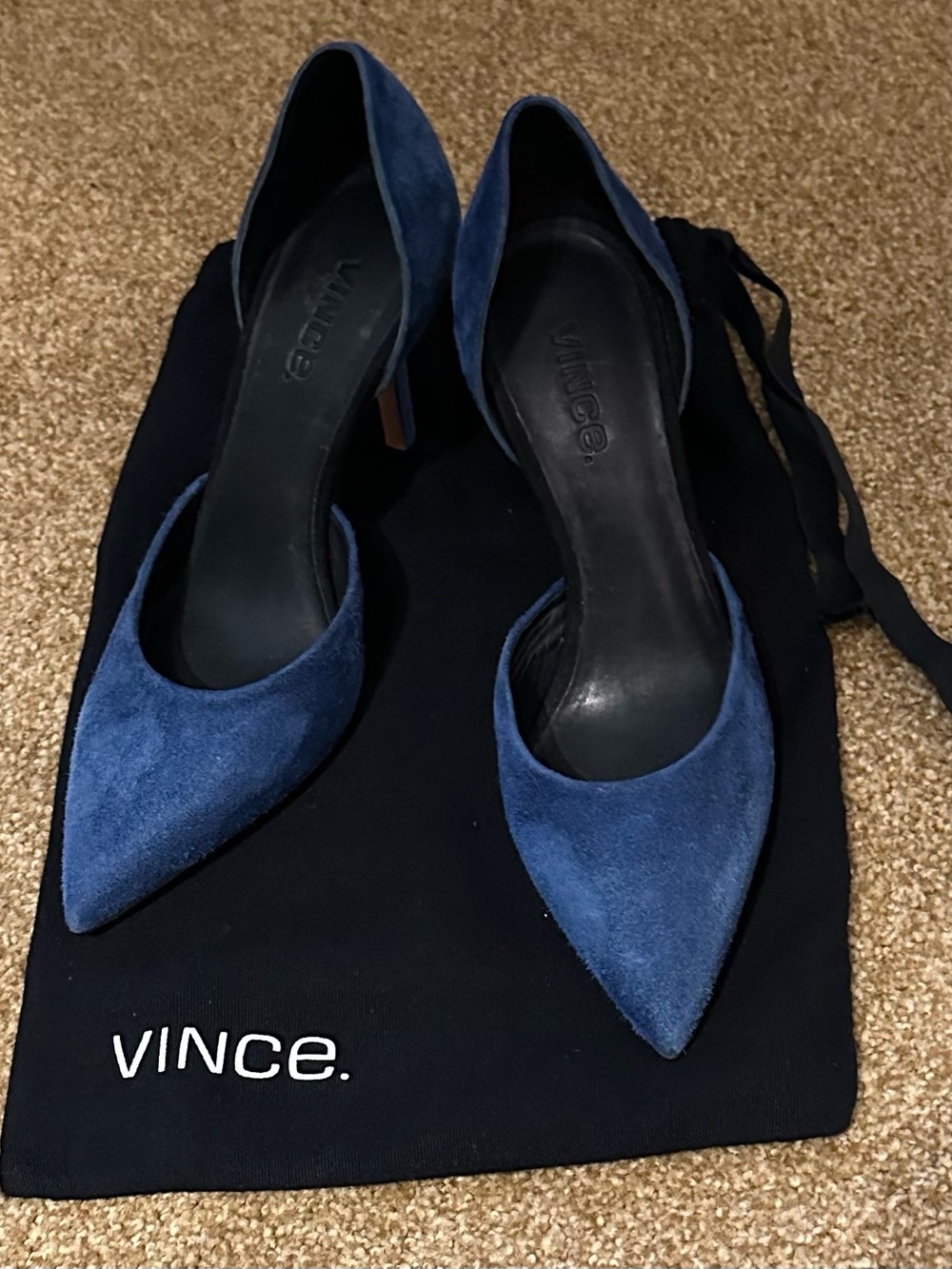 Vince Navy Blue Suede Pointed D'Orsay Heels
